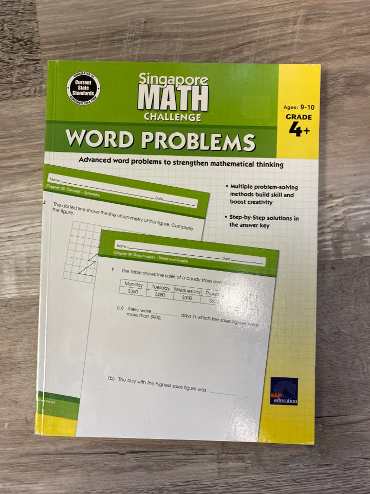 Singapore Math Challenge Word Problems Workbook for 4th, 5th, 6th Grade Math