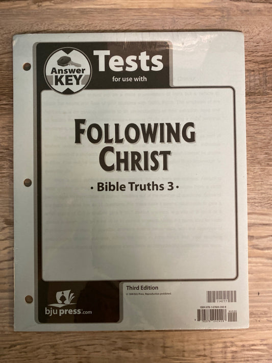 BJU Following Christ Bible Truths 3 Test Answer Key