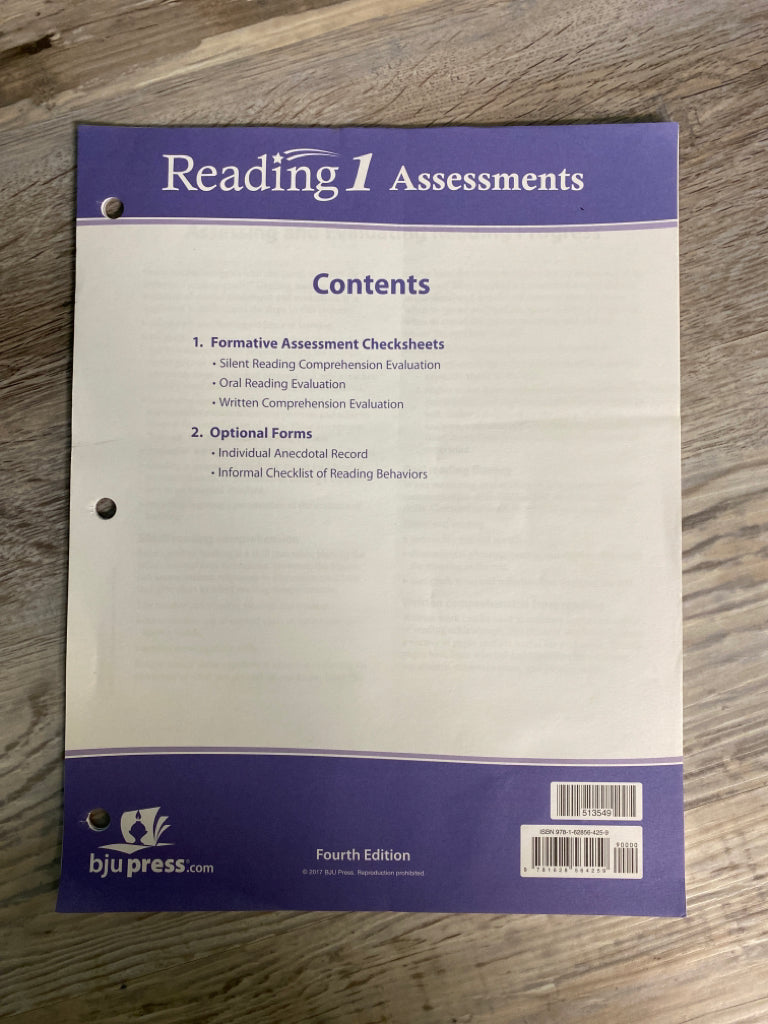 BJU Reading 1 Assessments 4th Ed.