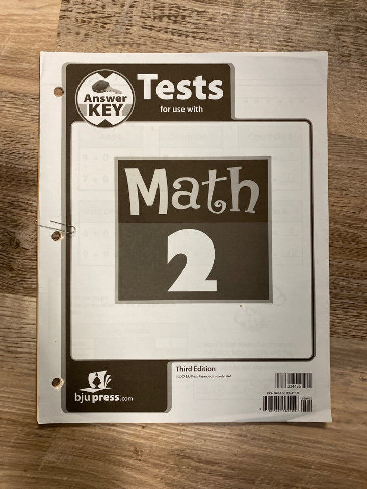 BJU Math 2, 3rd Ed. Test Answers
