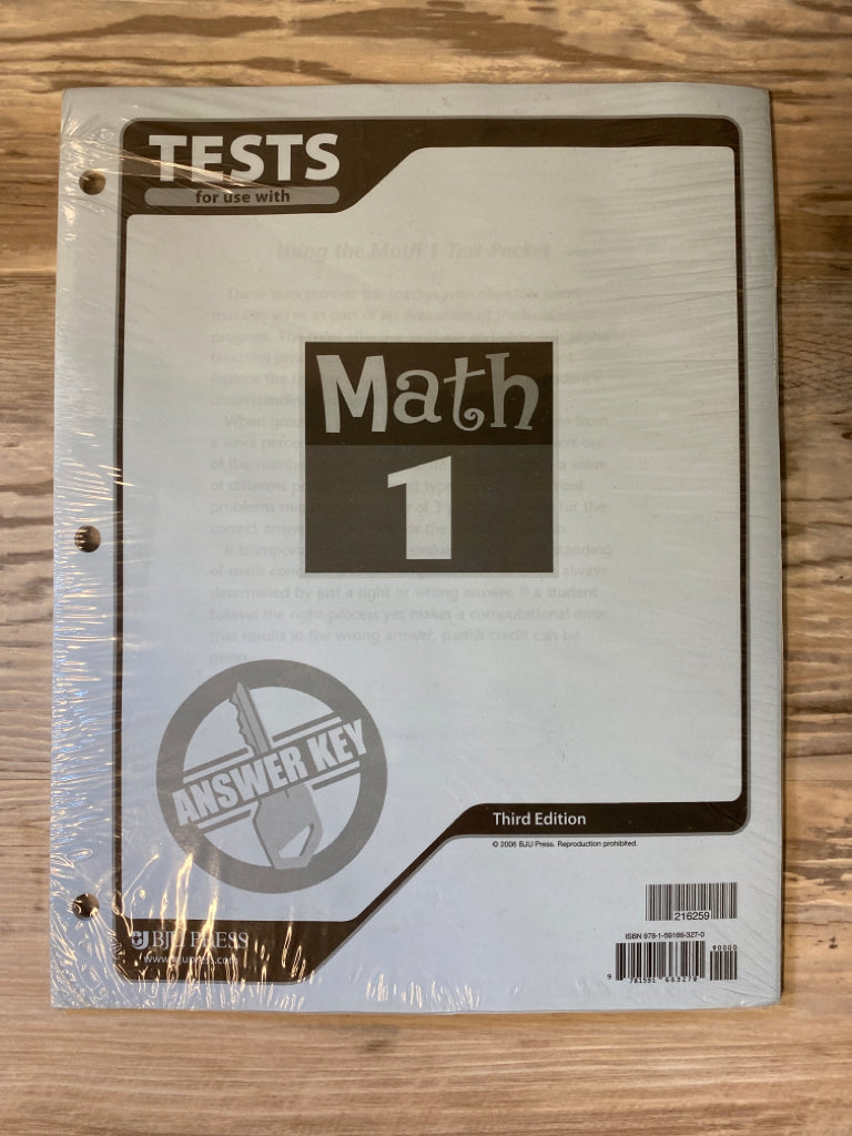 BJU Math 1 3rd Ed. Test Answer Key