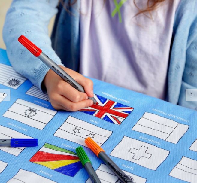 World Flags Coloring Tablecloth with Pens