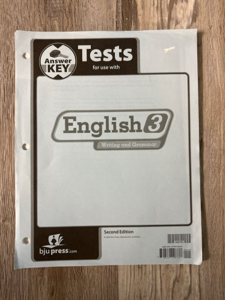 BJU English 3 Tests and Key