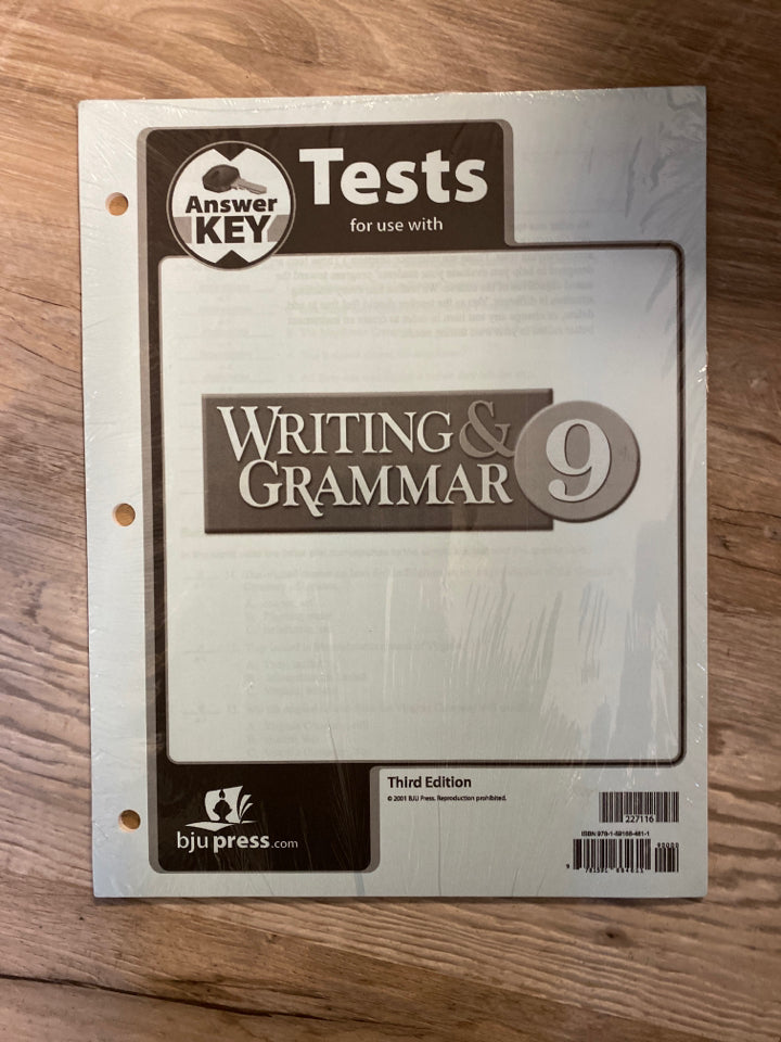 BJU Writing & Grammar 9 Test Answer Key 3rd Ed.