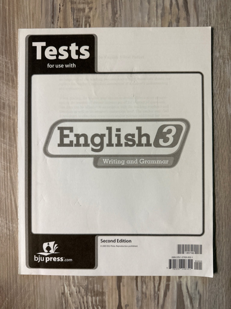 BJU English 3 Tests and Key